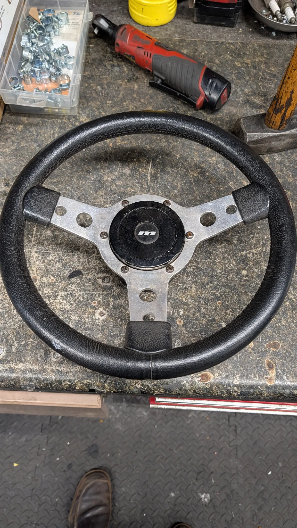 Mountney 13 inch steering wheel. Black vinyl. With Hub - body 1