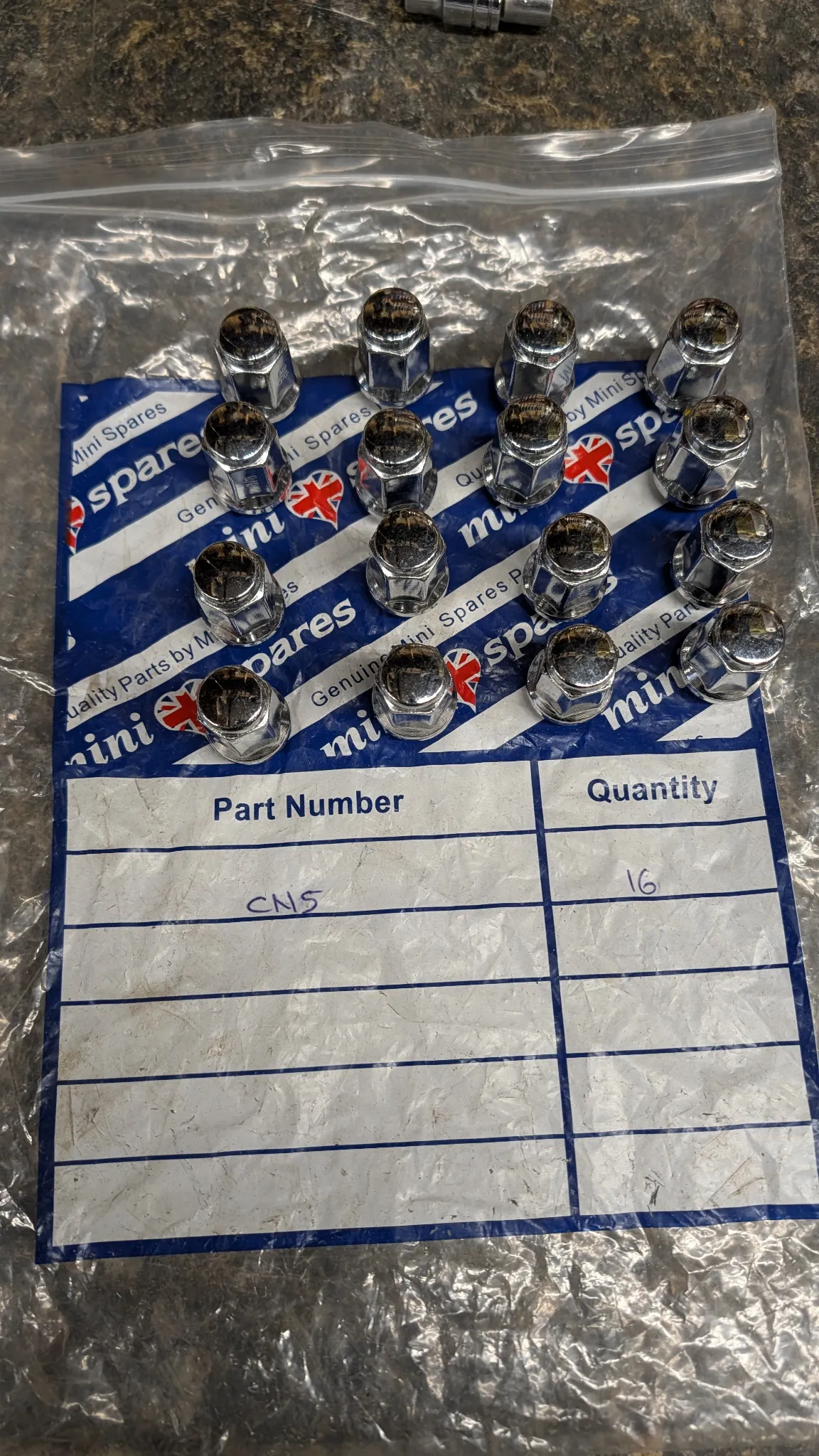 Set lugnuts.  New.  Cn5 Mini spares.  3/8ths lugs - body 1